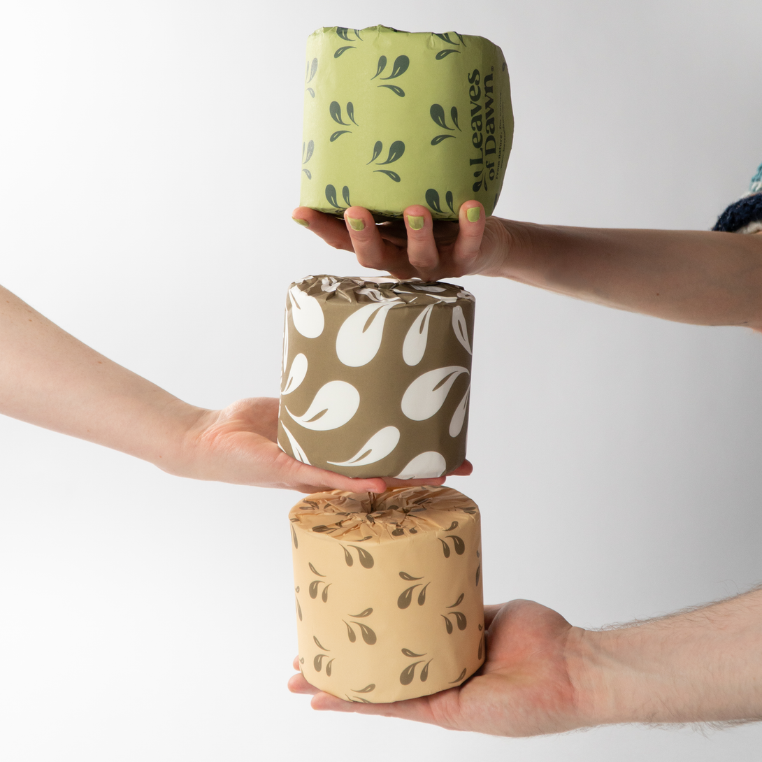 Leaves of Dawn bamboo toilet papers rolls packshot.