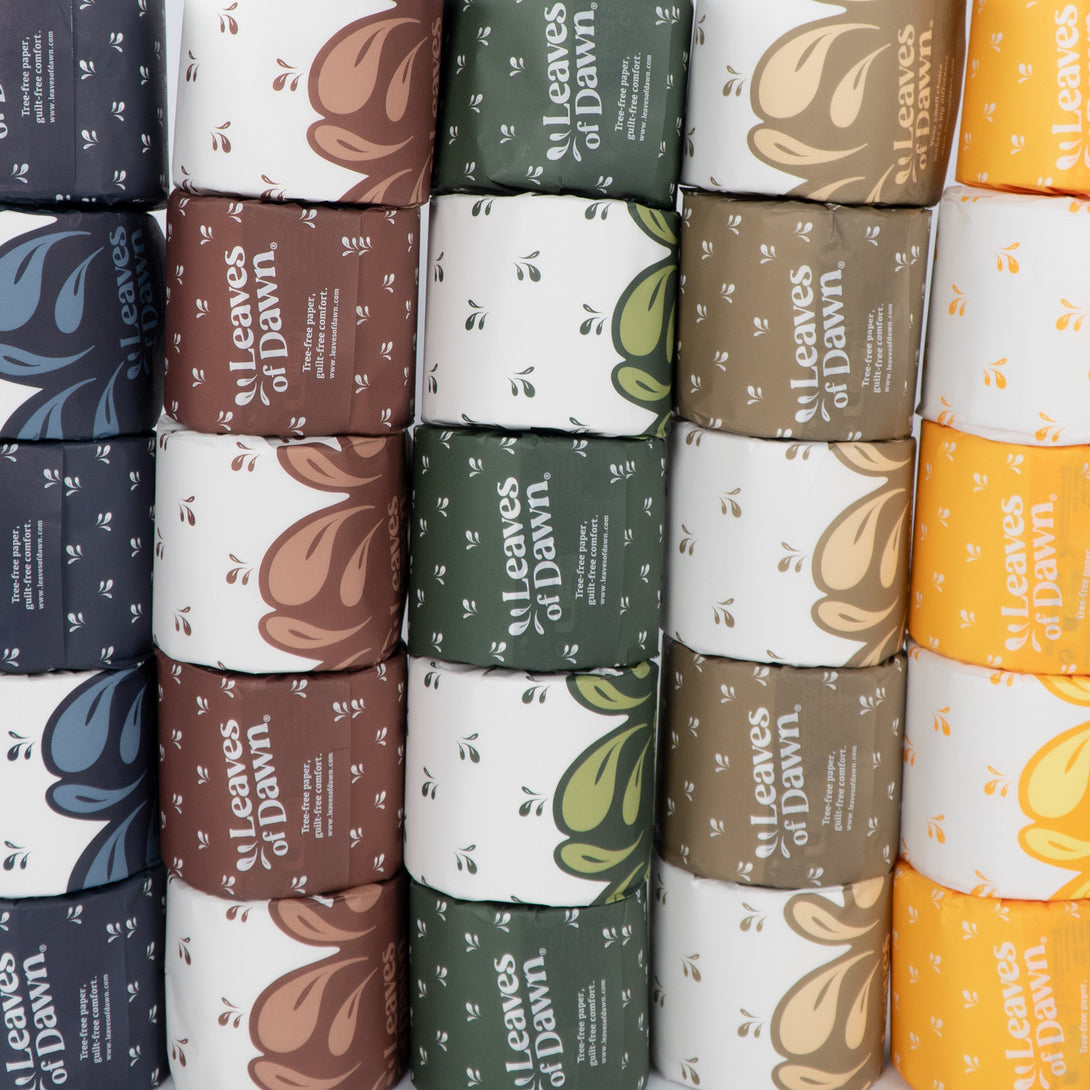 Leaves of Dawn bamboo toilet paper rolls packshot.