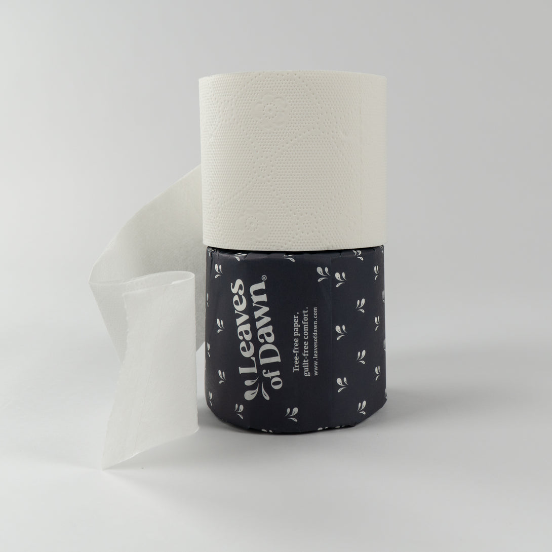 Leaves of Dawn bamboo toilet paper rolls packshot.