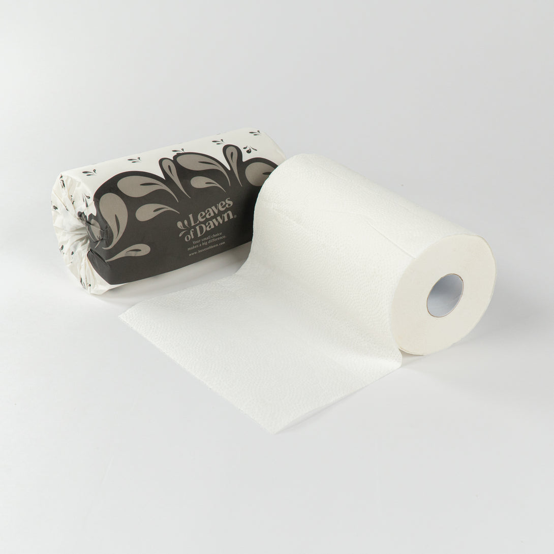 Leaves of Dawn bamboo paper towel roll packshot.
