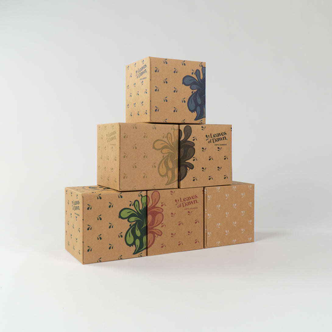 Leaves of Dawn bamboo tissue papers boxes packshot.